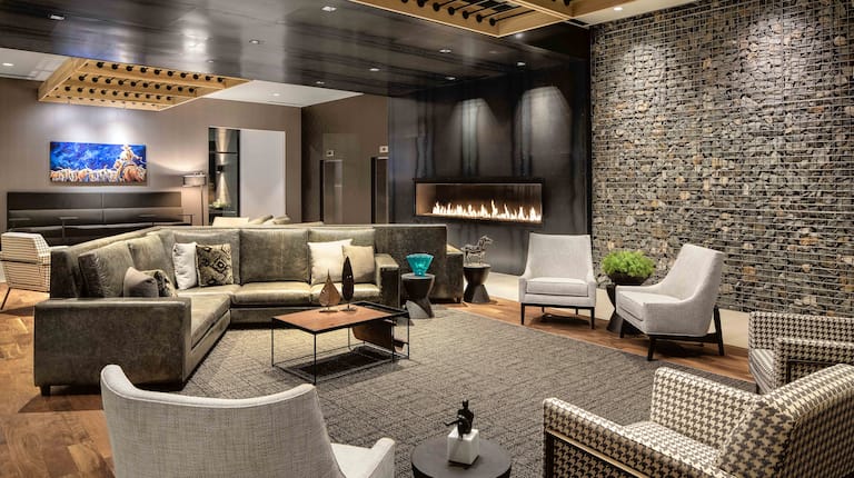 Lobby Area with Soft Seating and Fireplace