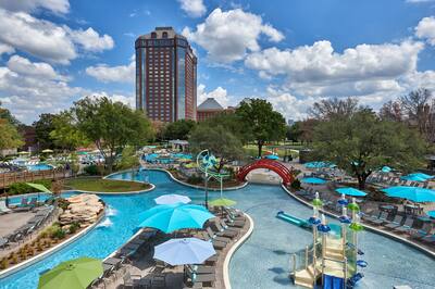 The pools and the splash park at Hilton