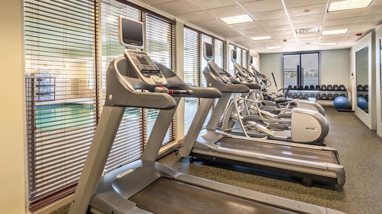 Fitness Center with Treadmills Exercise Bikes and Weights