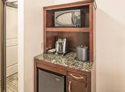 Microwave Refrigerator and Coffeemaker in Hotel Guest Room