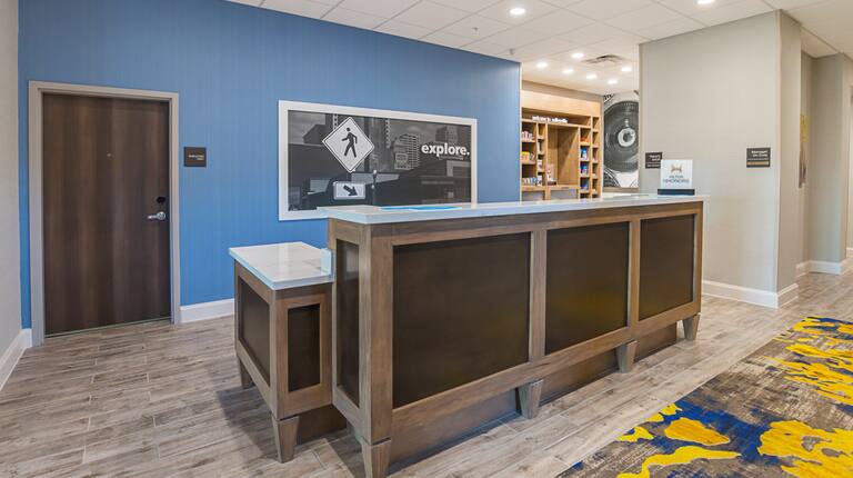 Hampton Inn DFW front desk with
  accessible counter 