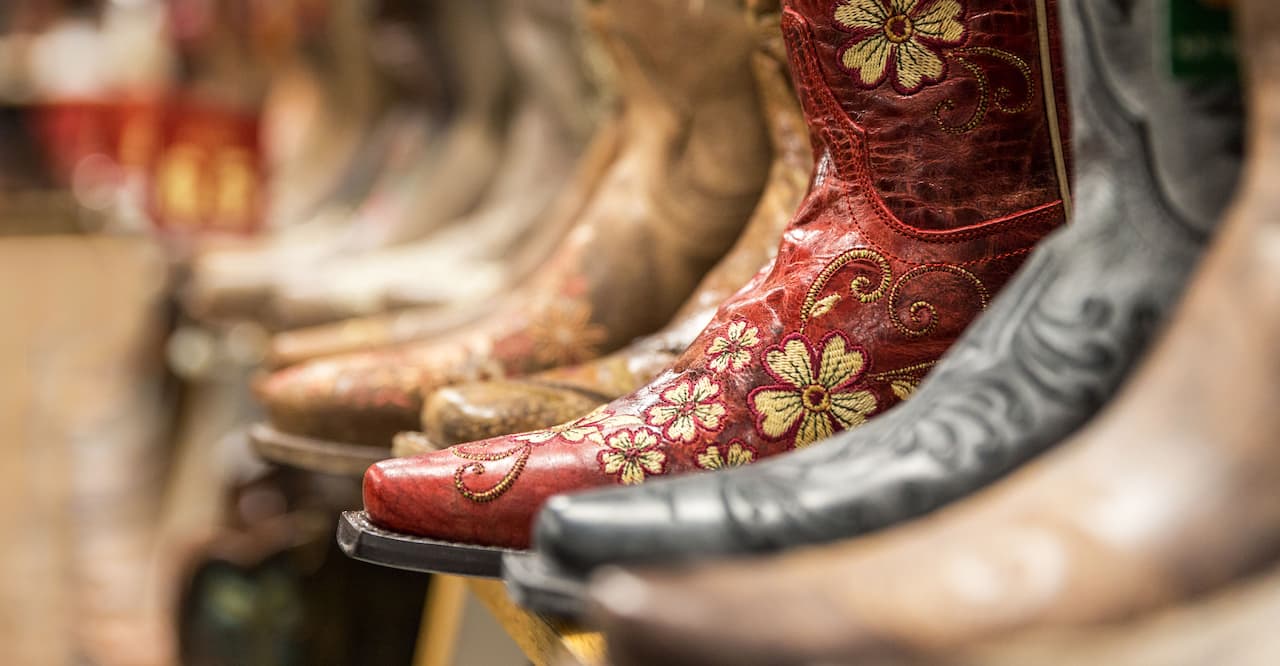 Close-Up of Display of Cowboy Boots in Store
