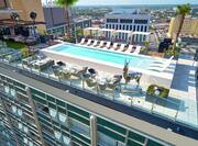 Aerial View of Hotel Rooftop Patio and Pool