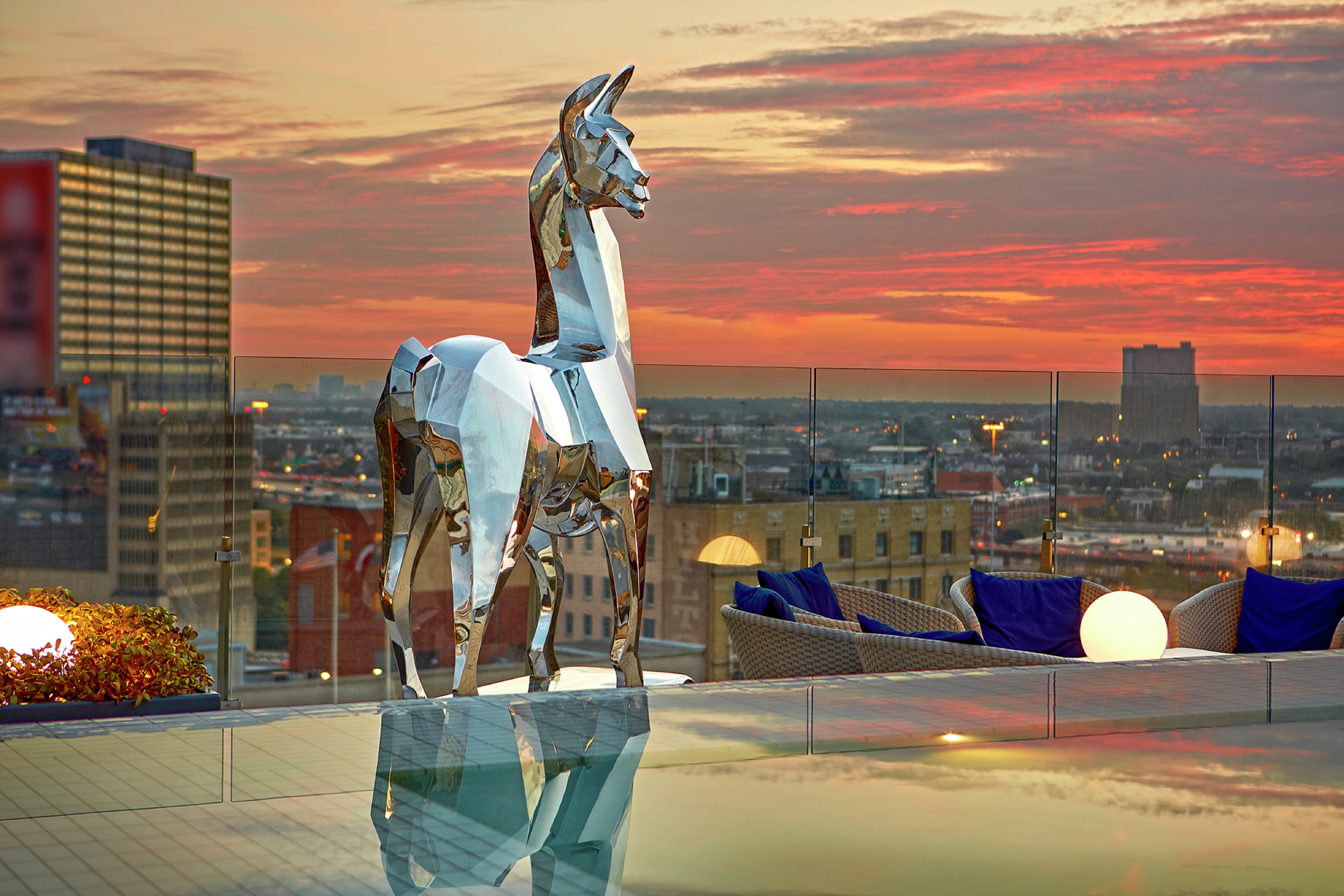 Llama Sculpture on Hotel Rooftop