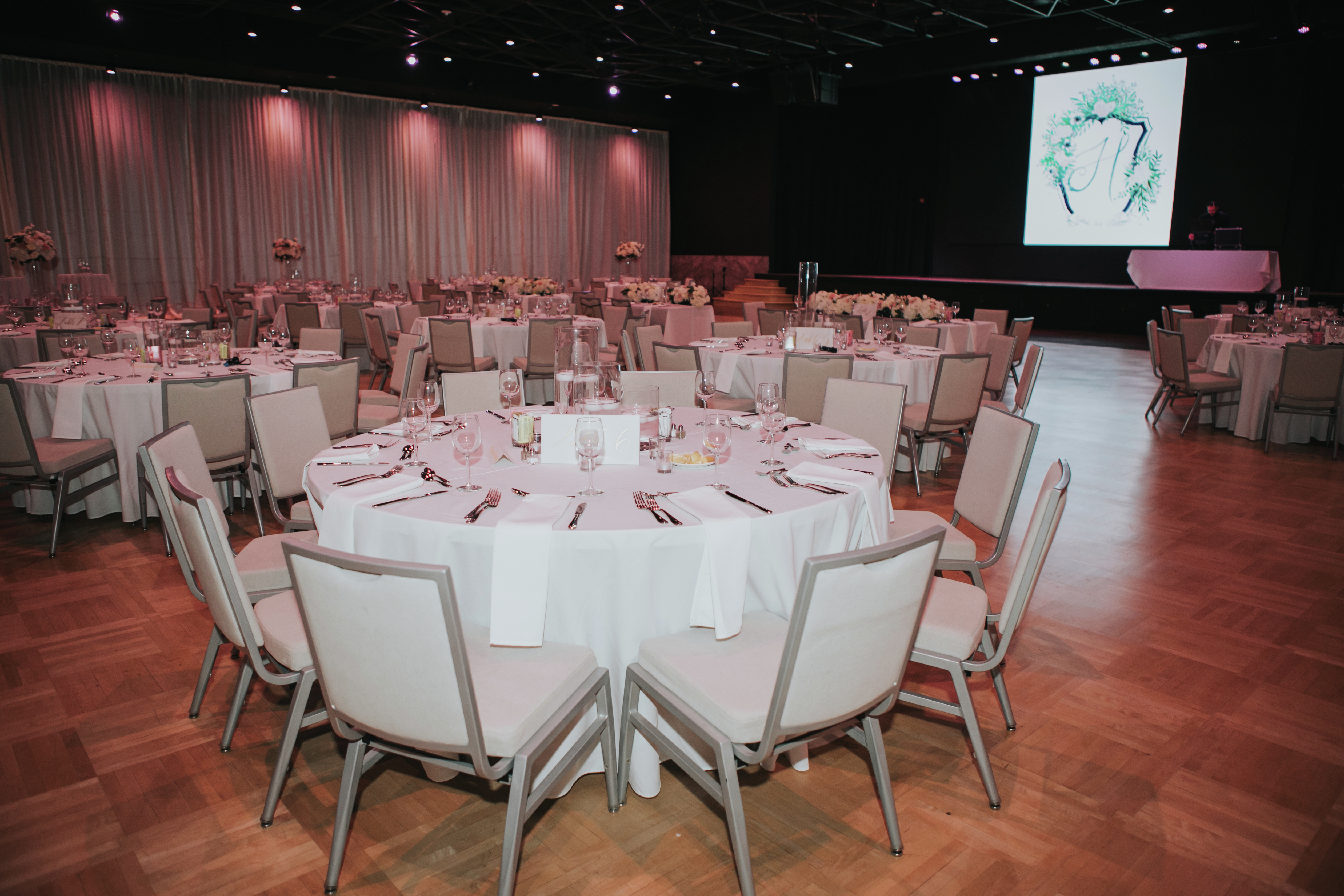 Grand Ballroom setup with round tables for wedding reception