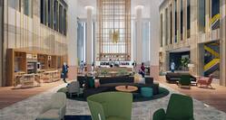 Rendering of lobby showing comfortable seating area