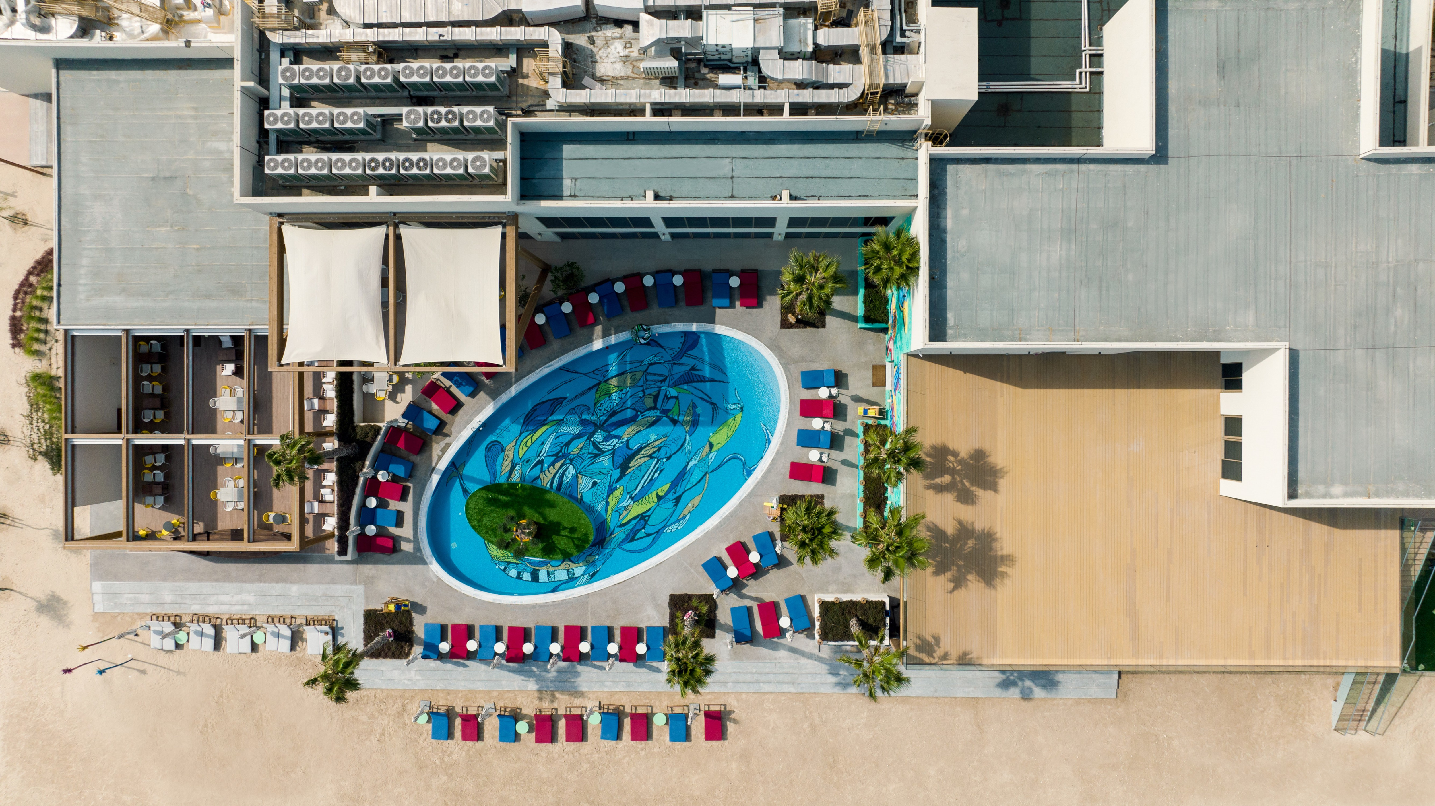 Overhead View of Hotel Exterior