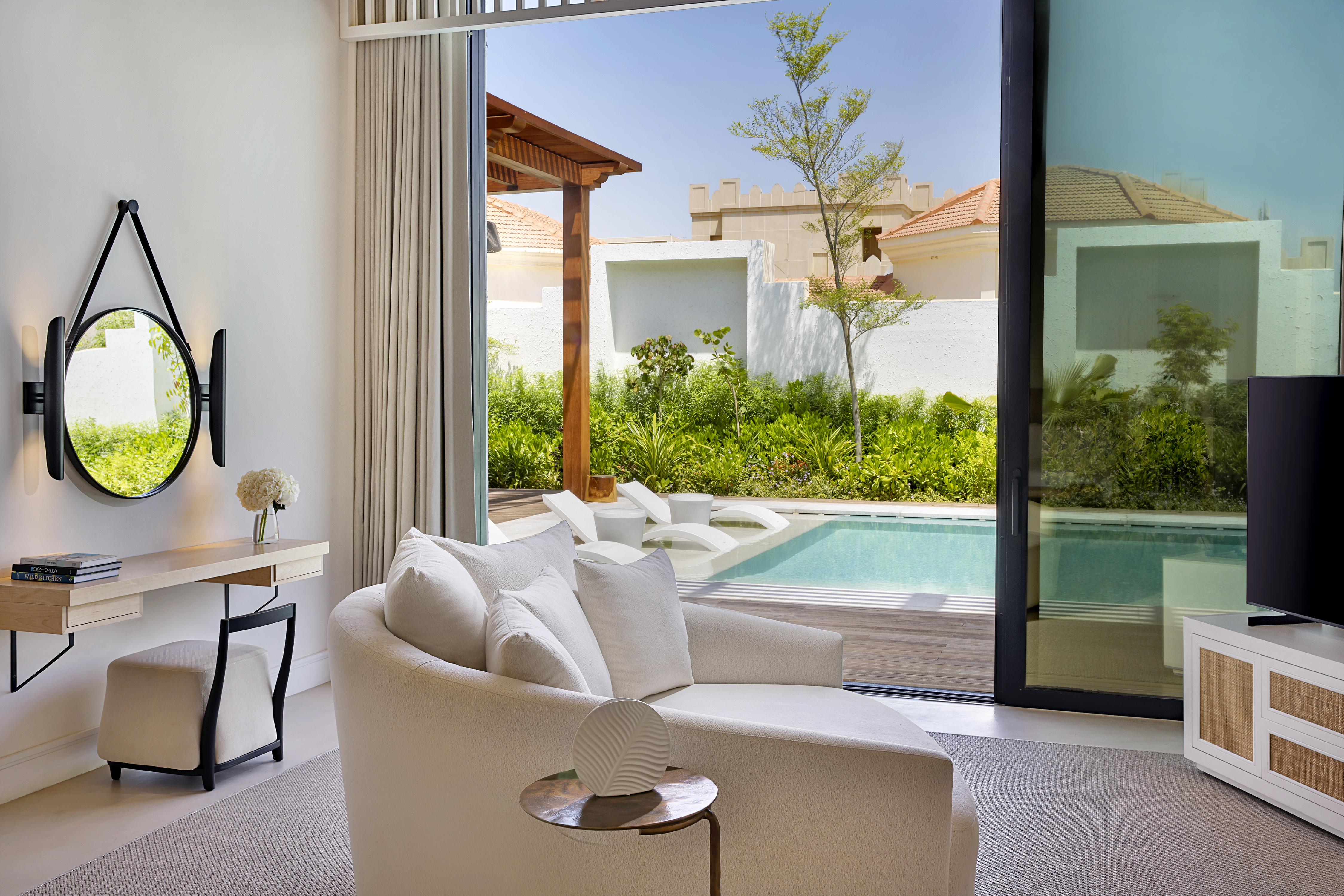 Suite Living Room with View of Private Outdoor Pool Area