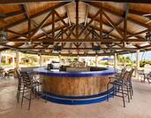 Outdoor Pool Bar Area with Bar Counter and Bar Stools