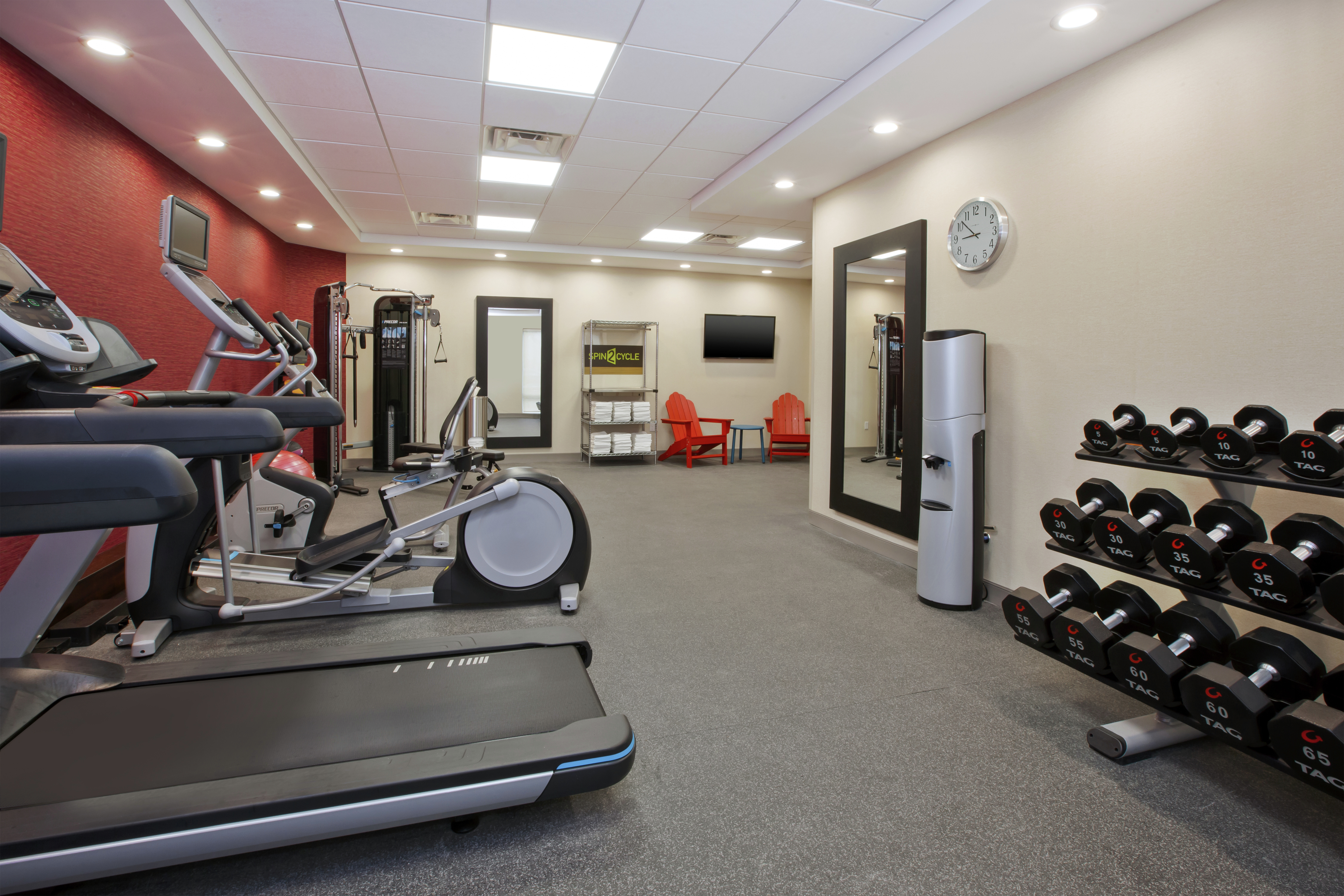 Fitness Center with HDTV Treadmills and Weights