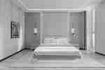 King Guestroom With Wall Art and Illuminated Bed Frame