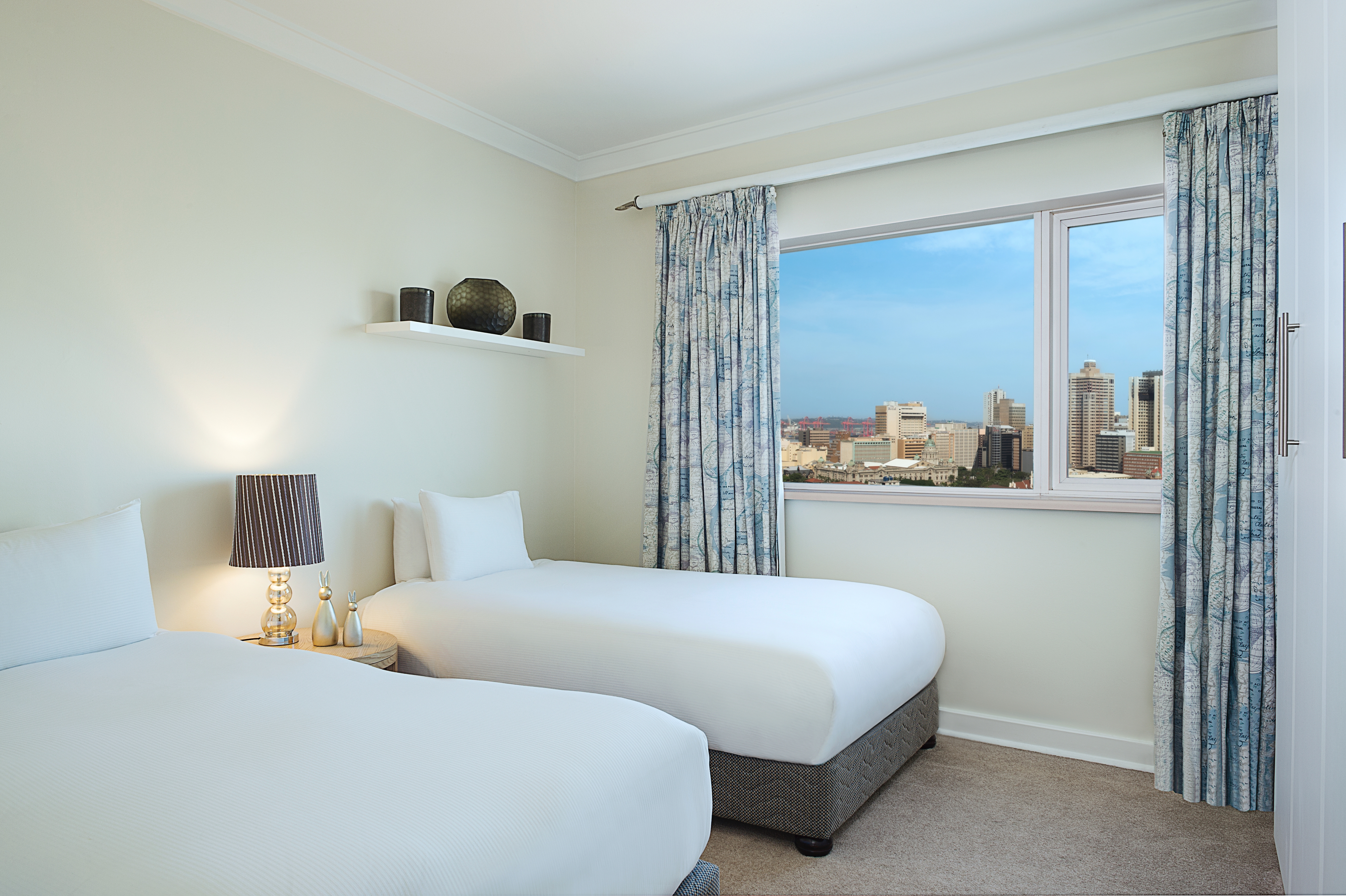 Twin Beds Guest Bedroom with City View 