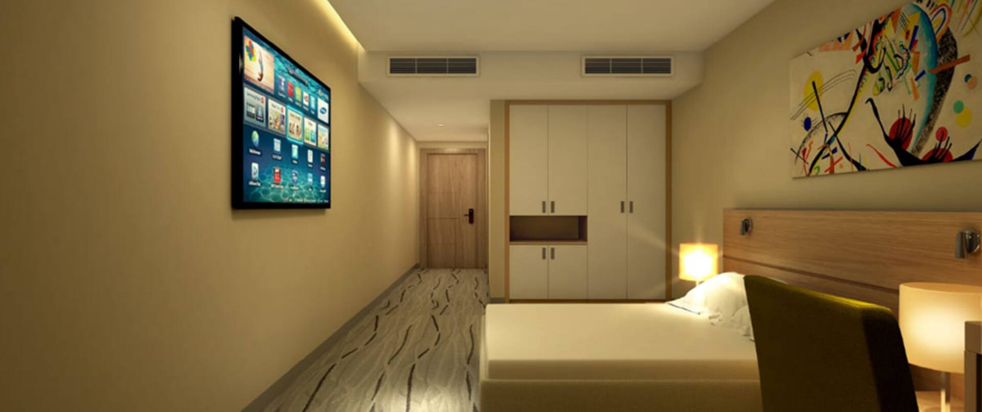 Single bedroom with wall mounted TV