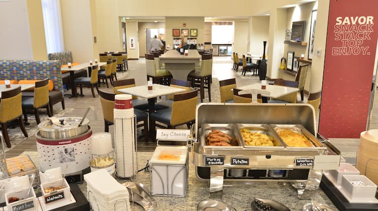 Hot Breakfast Items and Dining Area