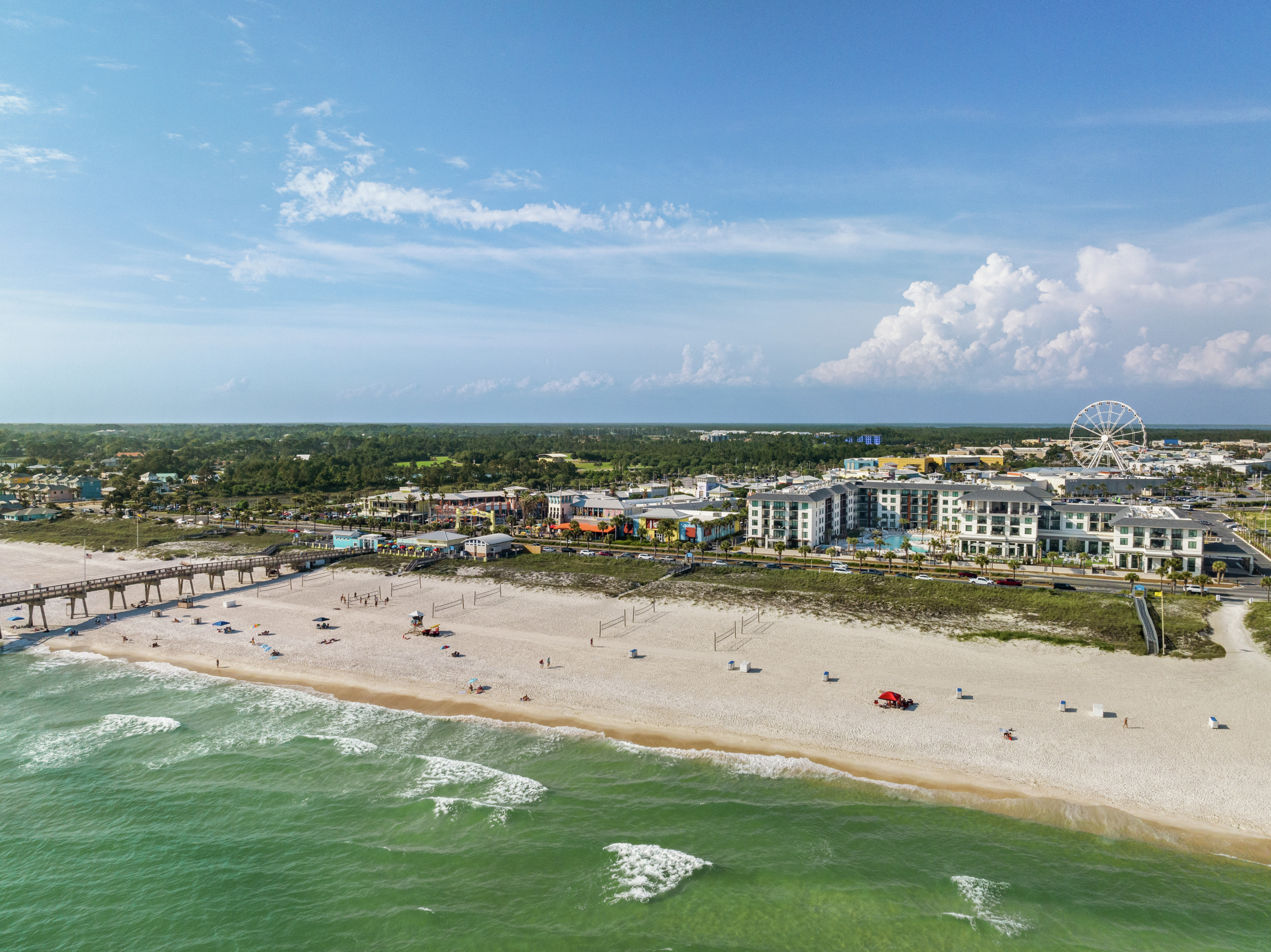 Stunning overhead exterior view of the hotel as seen from the ocean and beach just steps from the property.