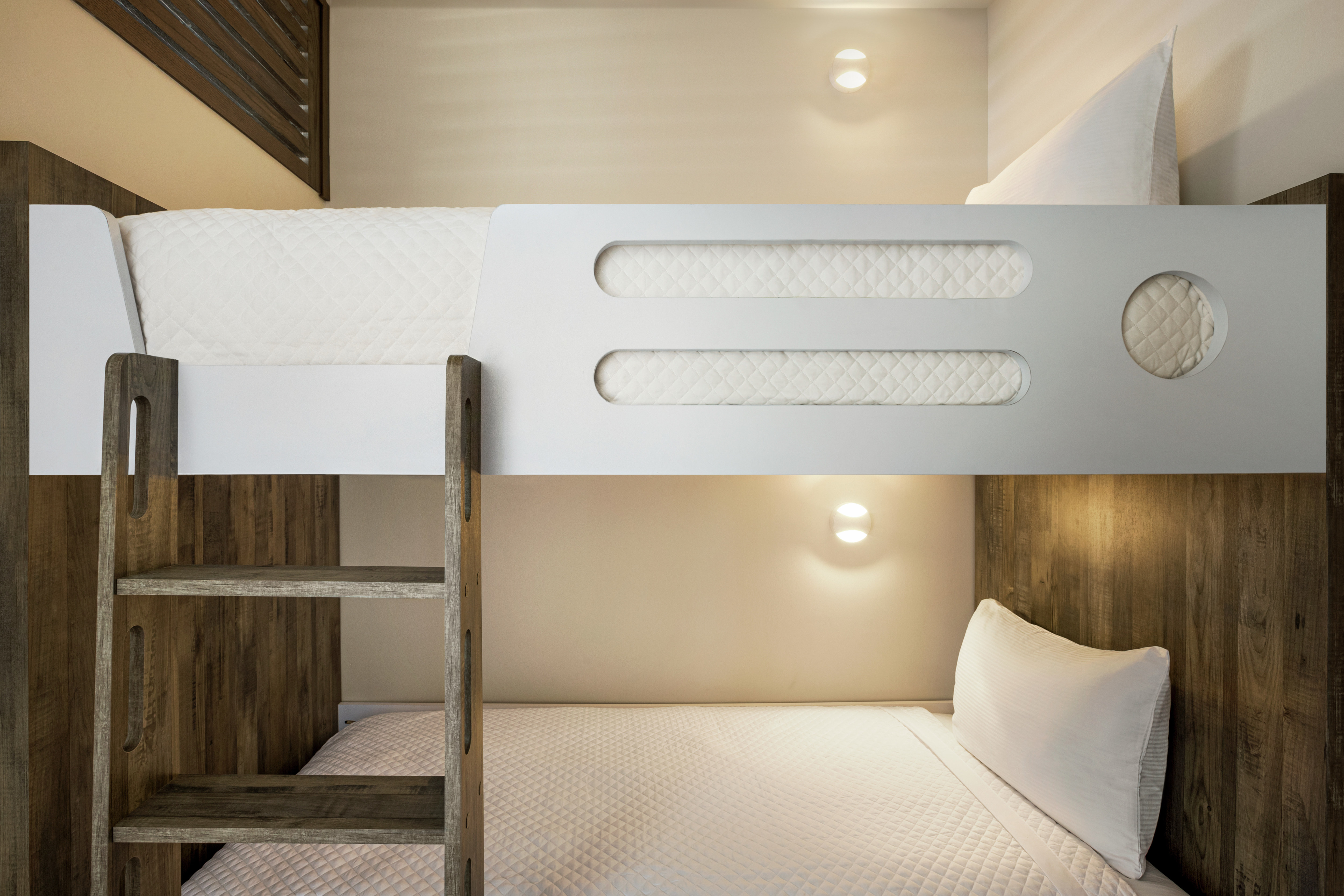 Detail of contemporary bunk beds for guest convenience