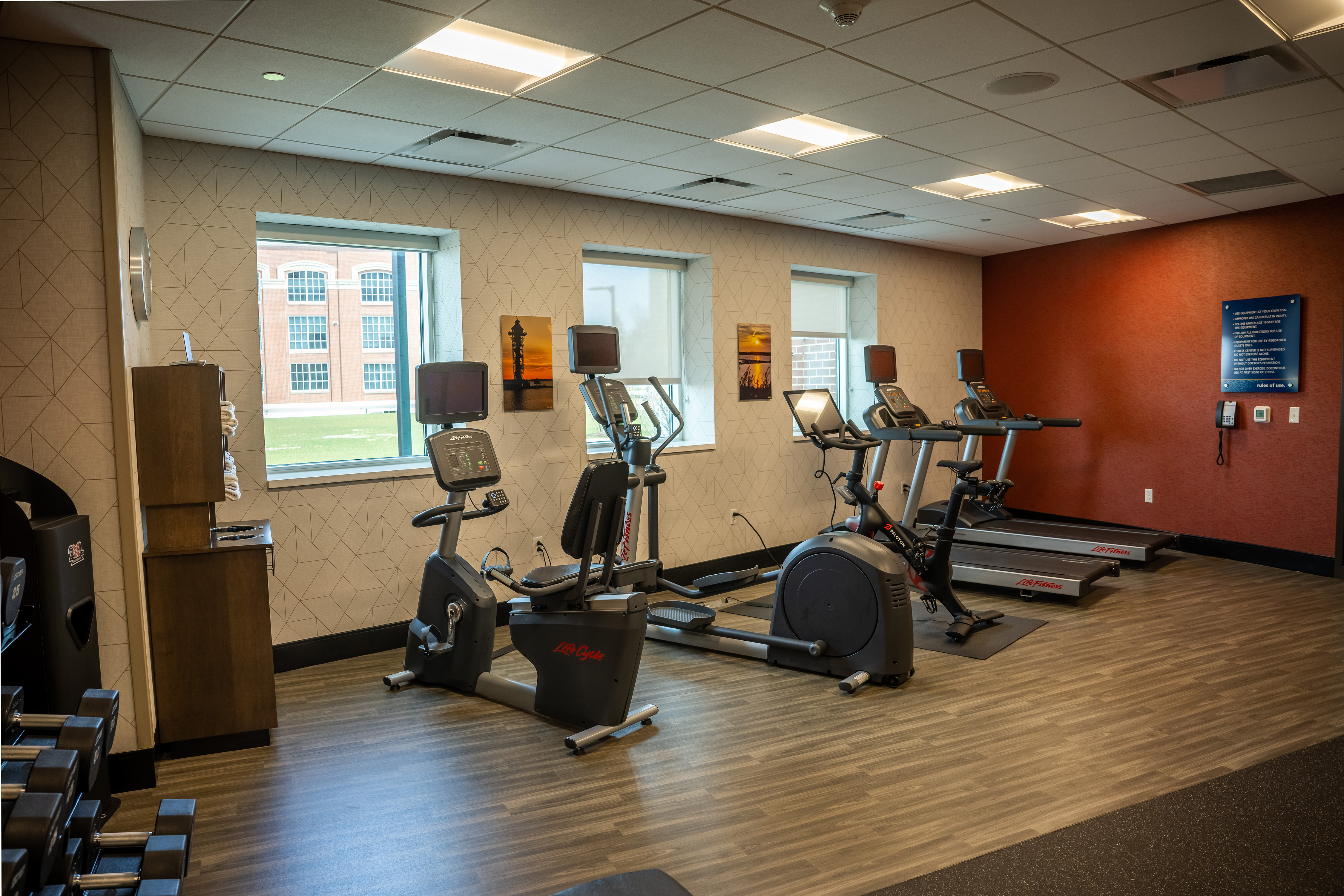 Treadmills and Recumbent Bikes in a Fitness Room