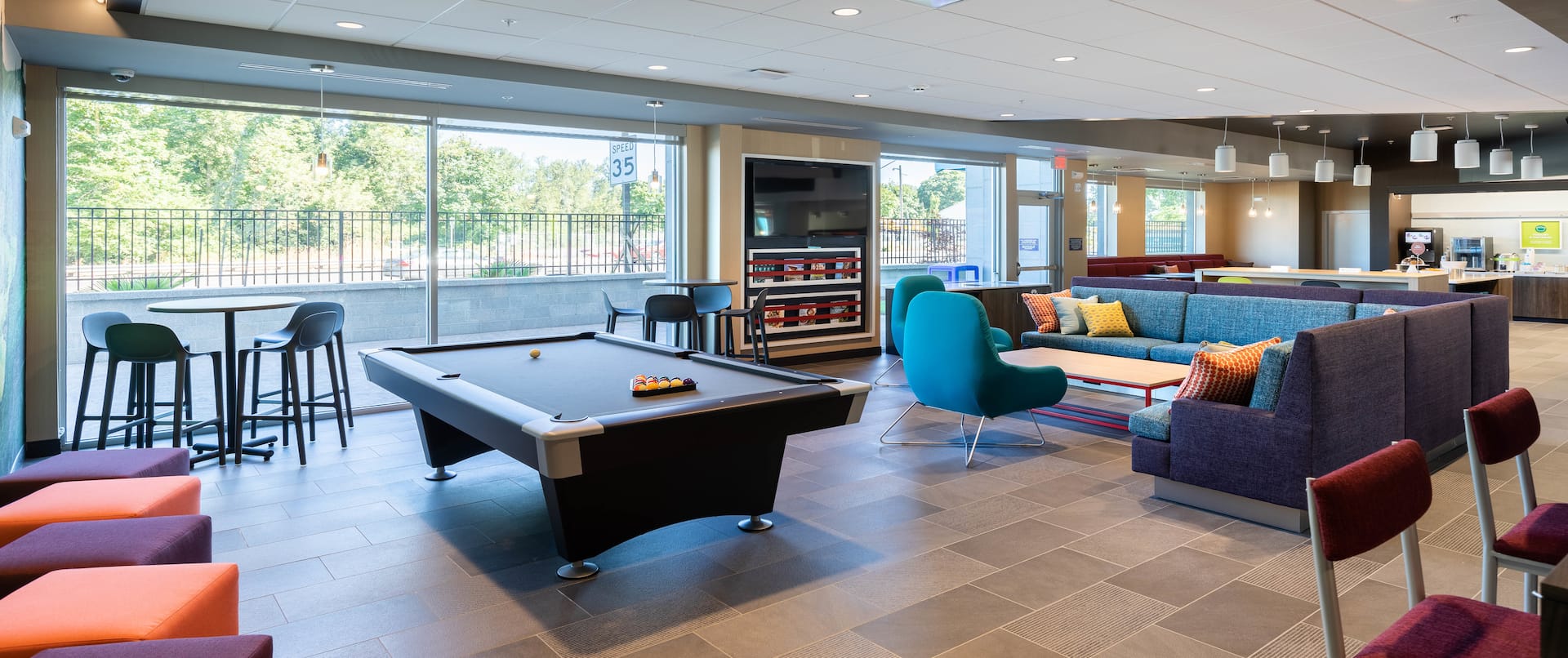 Pool Table and Comfortable Seating Area in Lobby