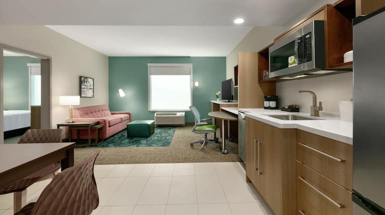 Spacious suite featuring fully equipped kitchen lounge area and private bedroom