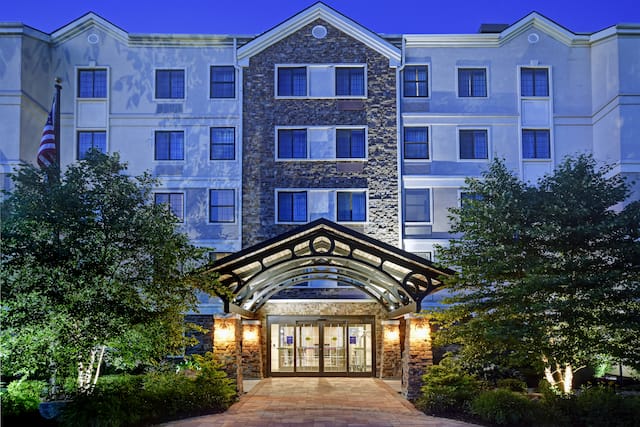 exterior main entrance at dusk