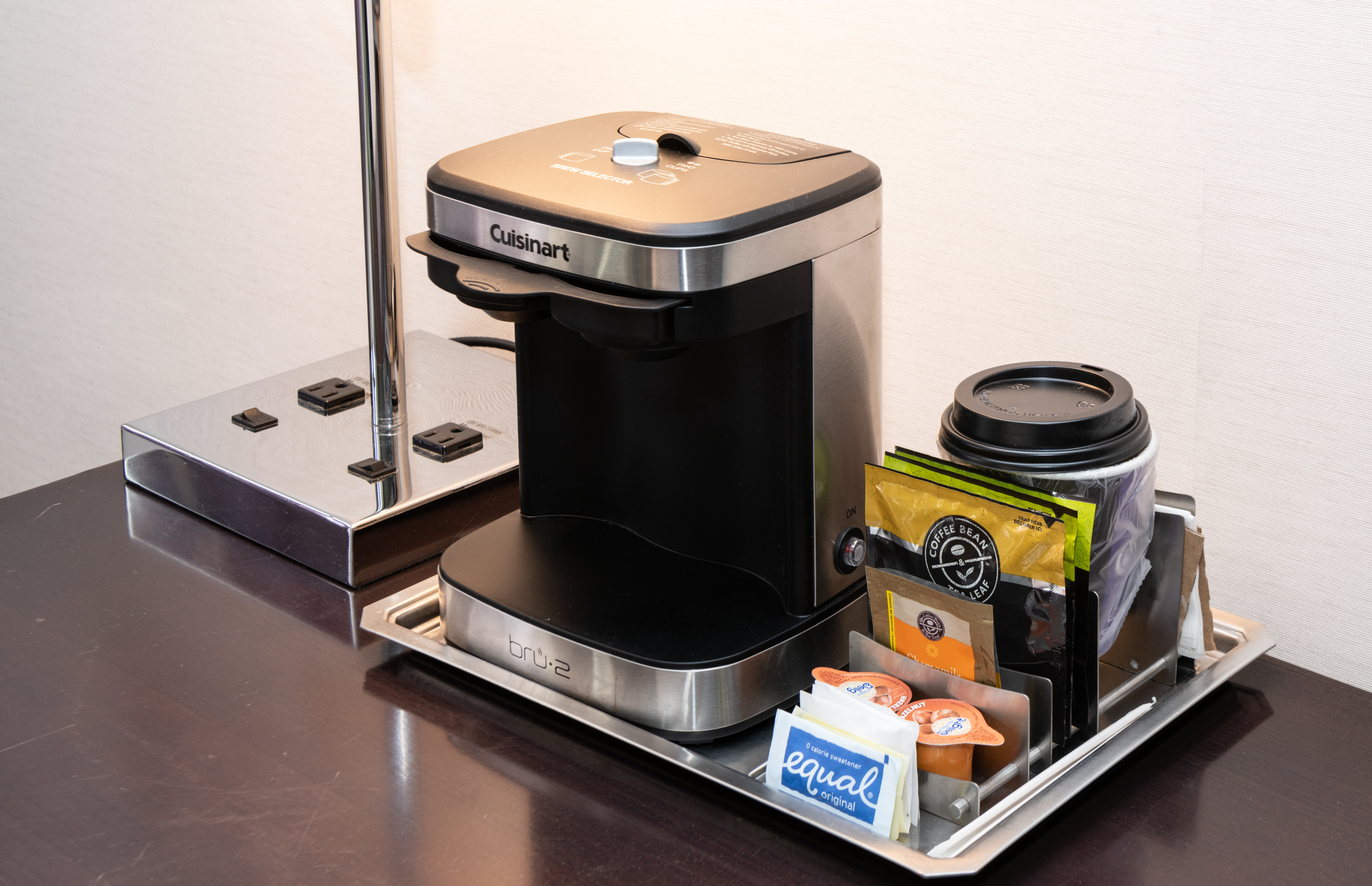 Coffeemaker and Supplies in Guest Room