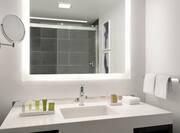 Bathroom Vanity with Large Mirror and Bath Amenities