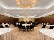 Ballroom With Round Tables And Stage