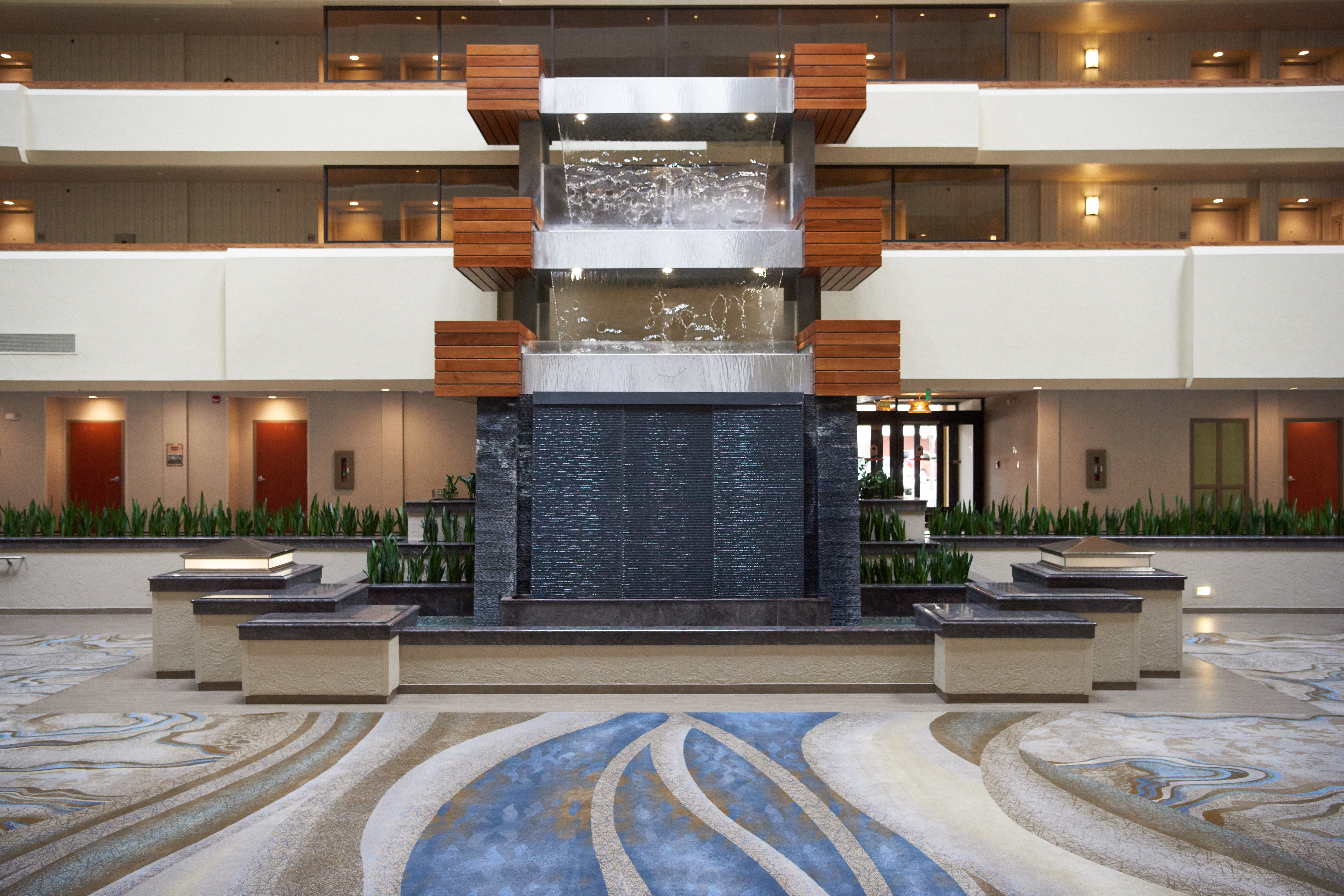 Detailed View of Waterfall Feature in Lobby Area