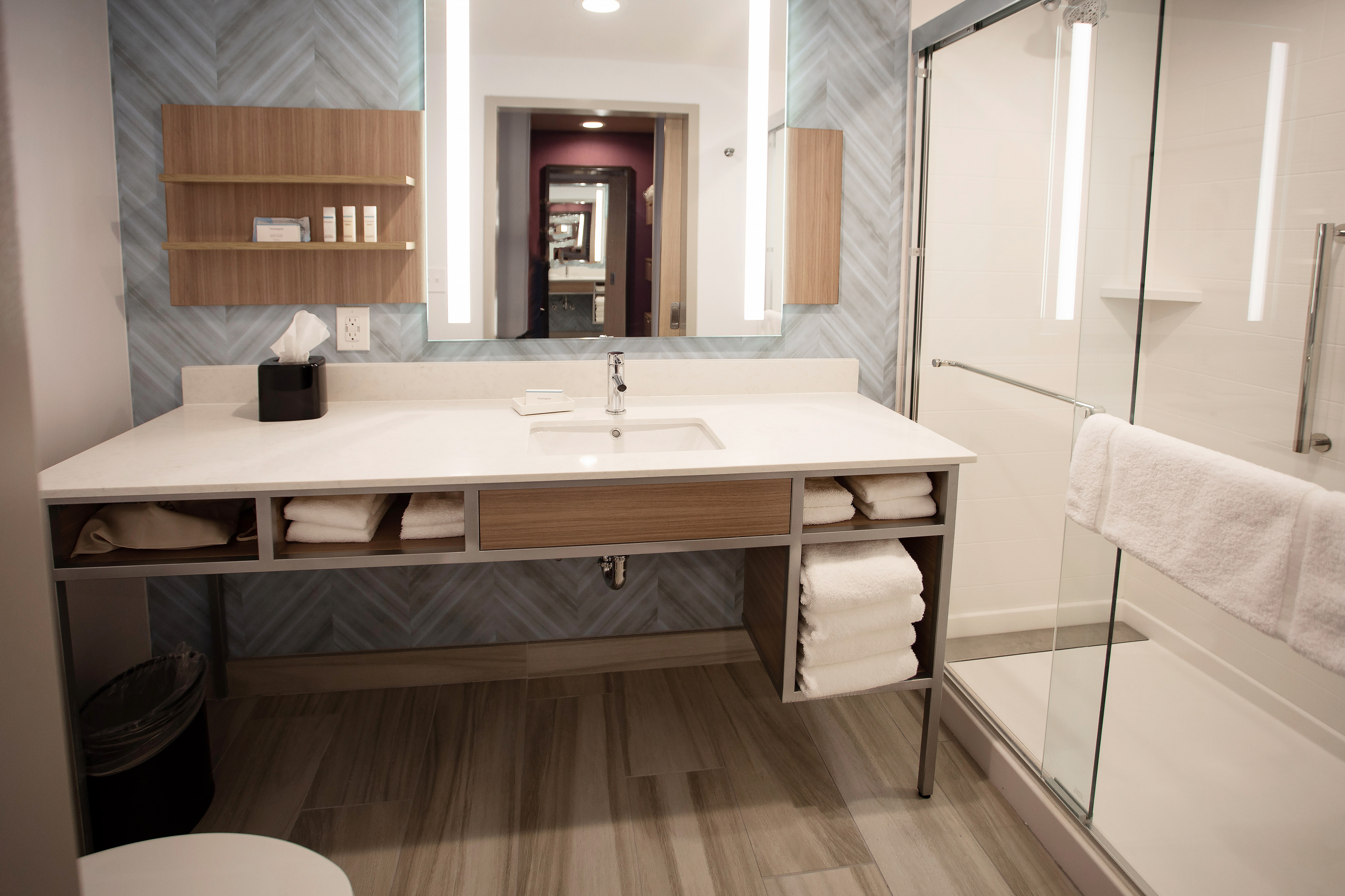 Bathroom Vanity Area and View of Glassdoor Shower