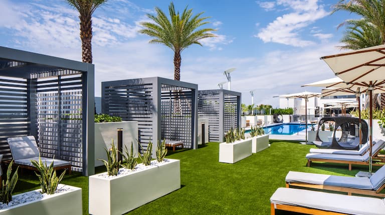 Garden Area with Lounge Chairs Palm Trees and View of Outdoor Pool