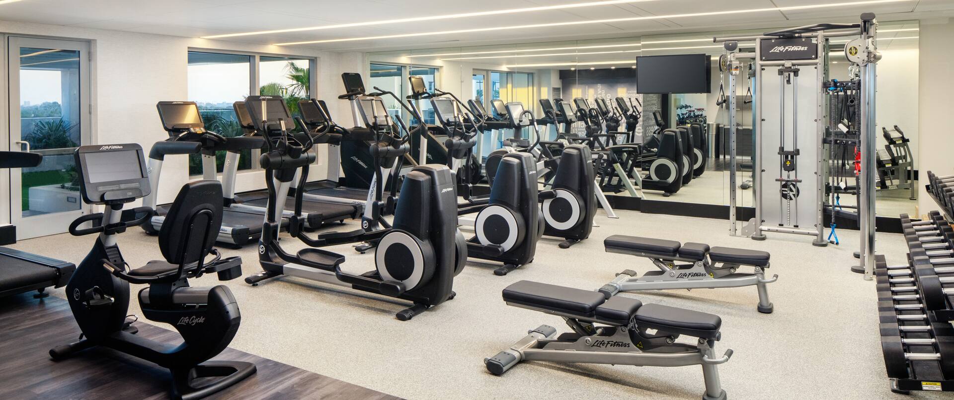 Fitness Center with Exercise Bikes and Weights