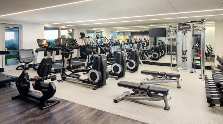Fitness Center with Exercise Bikes and Weights