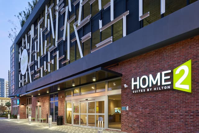 exterior entrance from street at dusk