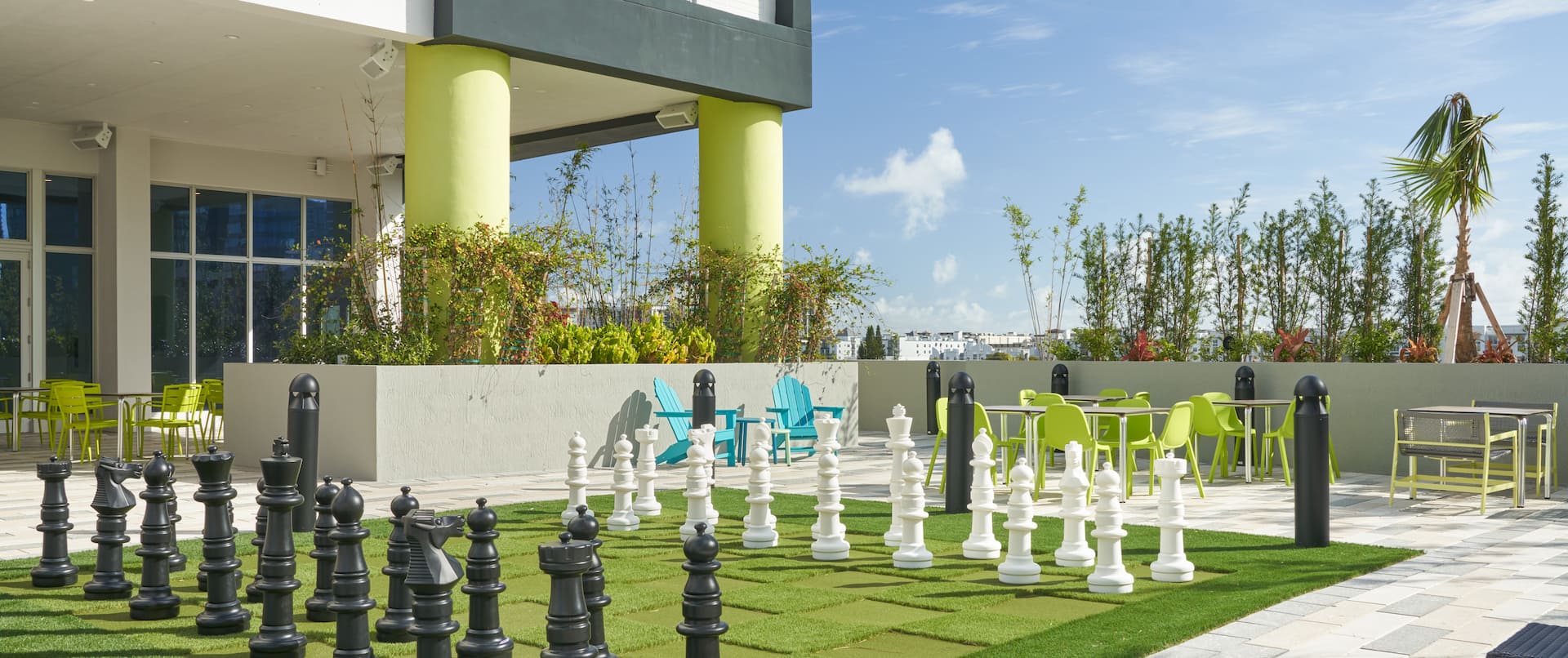 outdoor patio, large chess game