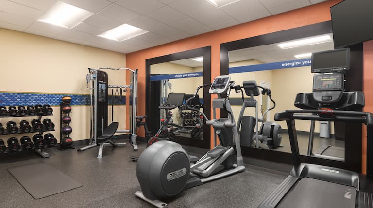 Well-equipped fitness center with a variety of exercise machines