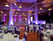Ballroom setup for Wedding with purple accent