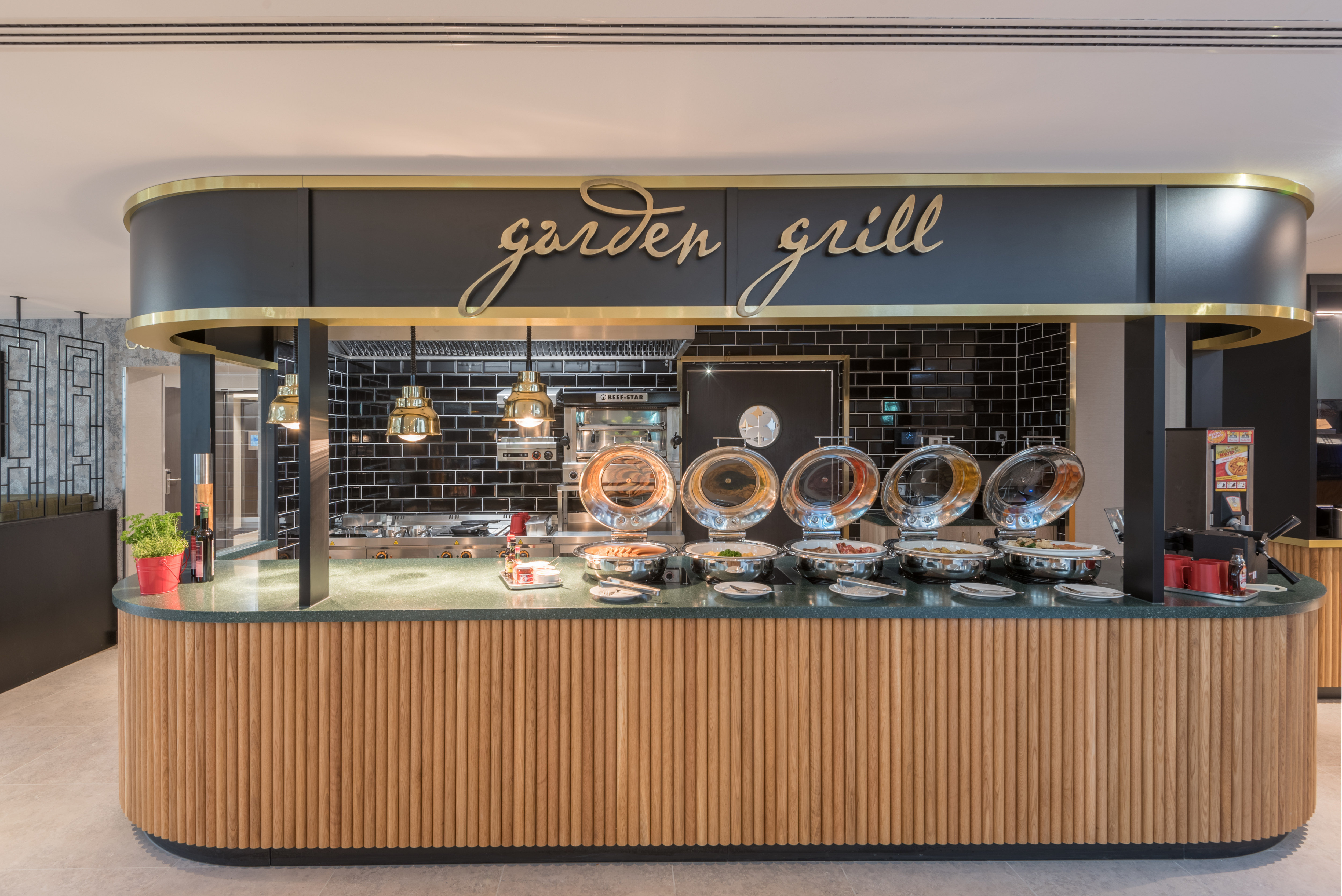 Hot food area in grill