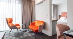 Lounge Area with Orange Seating