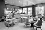 Starbucks chairs and tables and counter for coffee and orders 