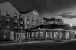 Hotel exterior at sunset