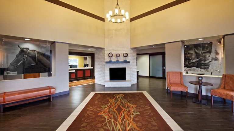 Hotel lobby with Fireplace and Seating