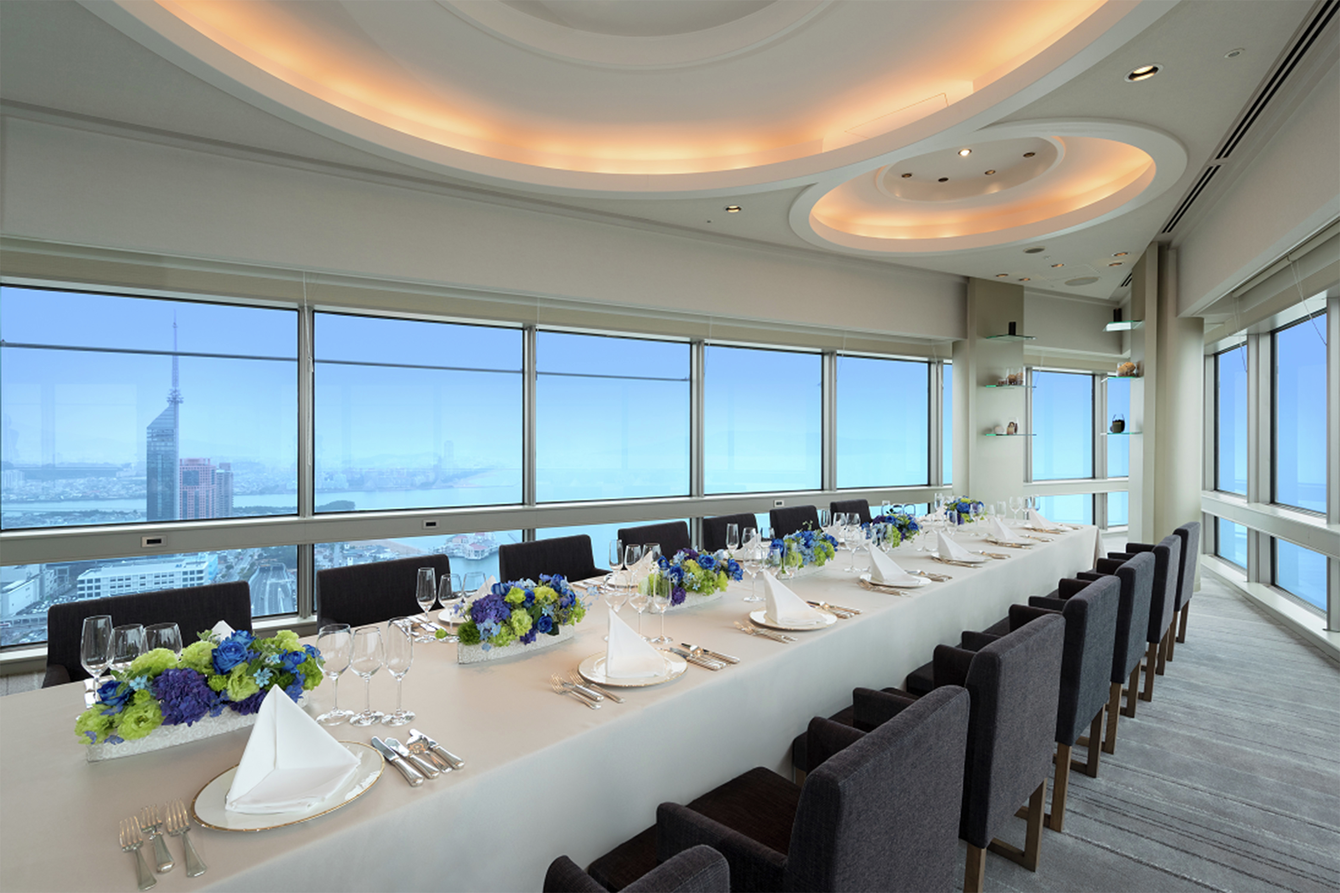 Ocean Penthouse Dinner Setup with Views