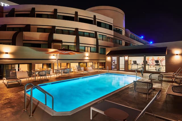 DoubleTree Pool Area and Hotel Exterior at Night