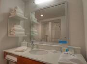Guest Bathroom Mirror, Sink and Towel Shelf