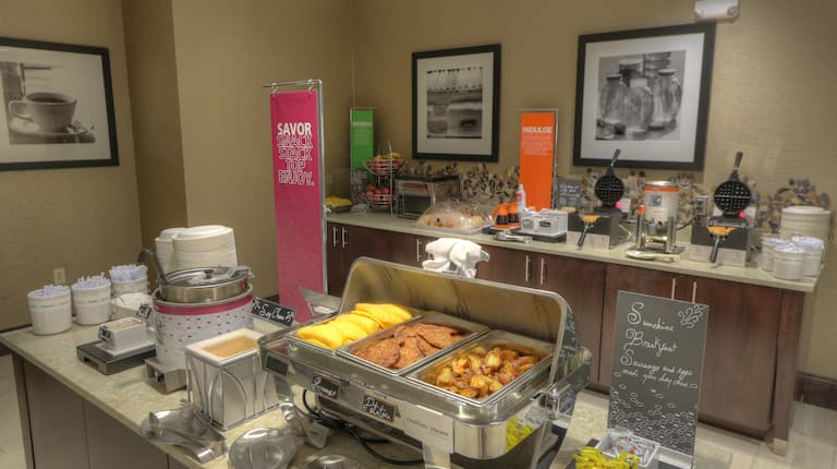Hot Breakfast Food Area with Waffle Makers 