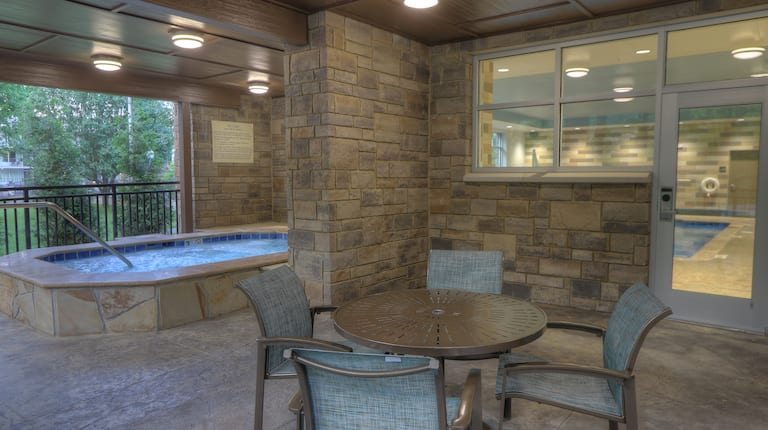 Outdoor Patio Seats and Table with Hot Tub