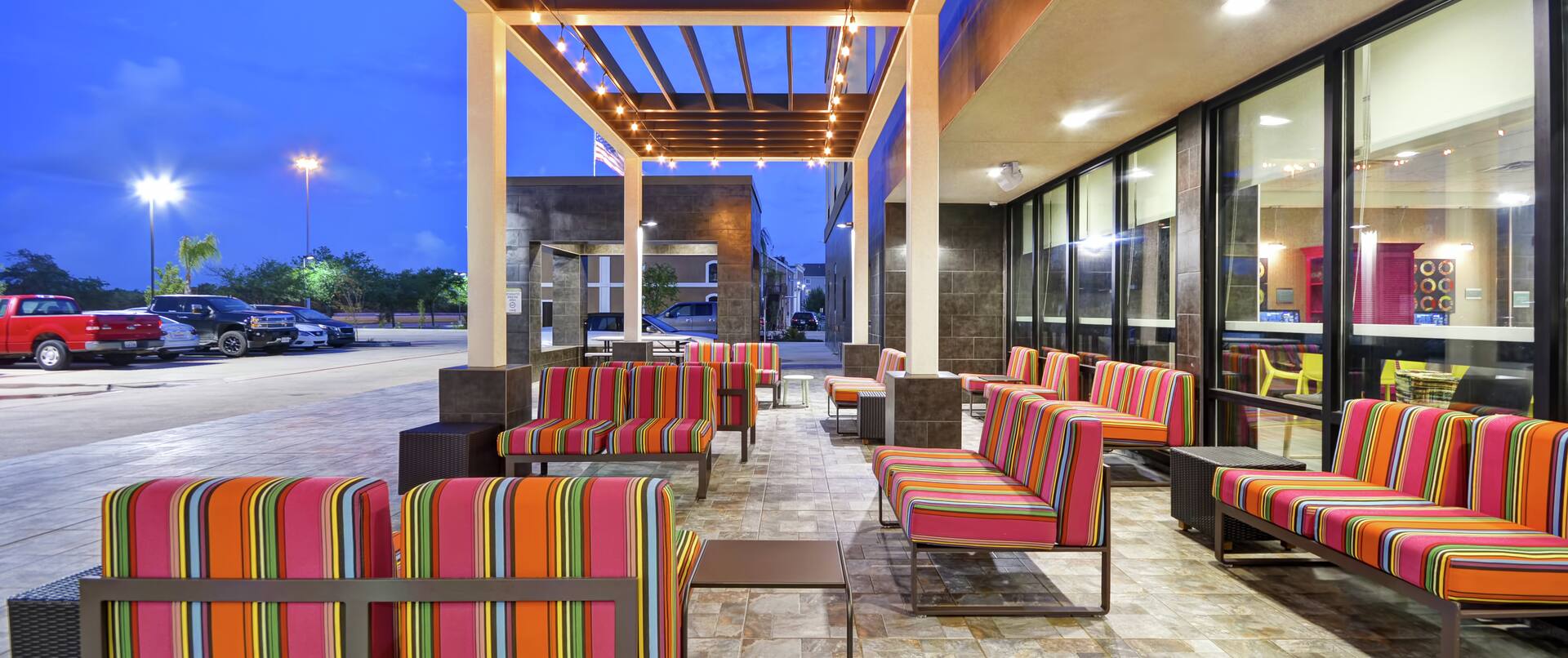 Patio with Seating at Dusk