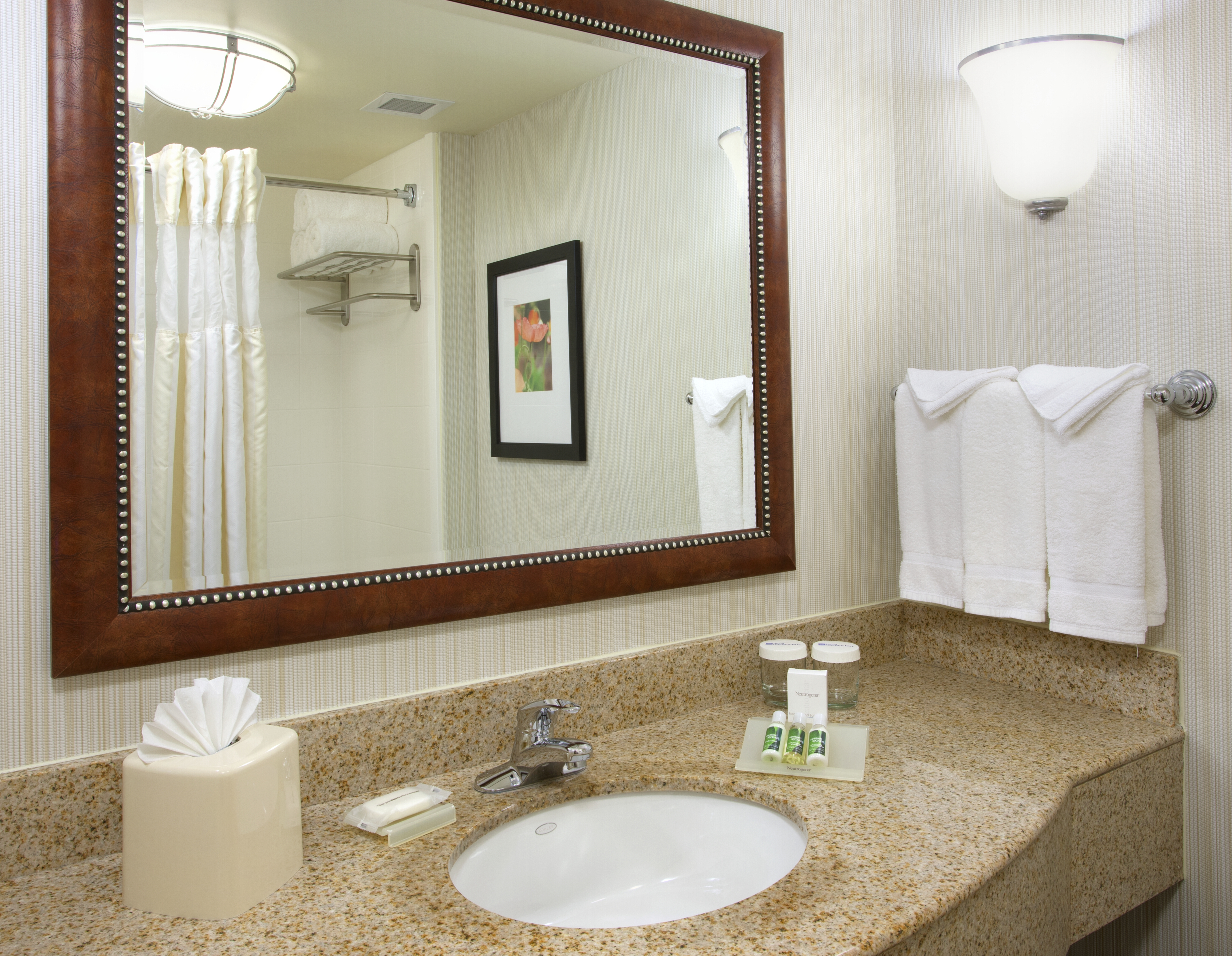 Guest bathroom vanity and mirror