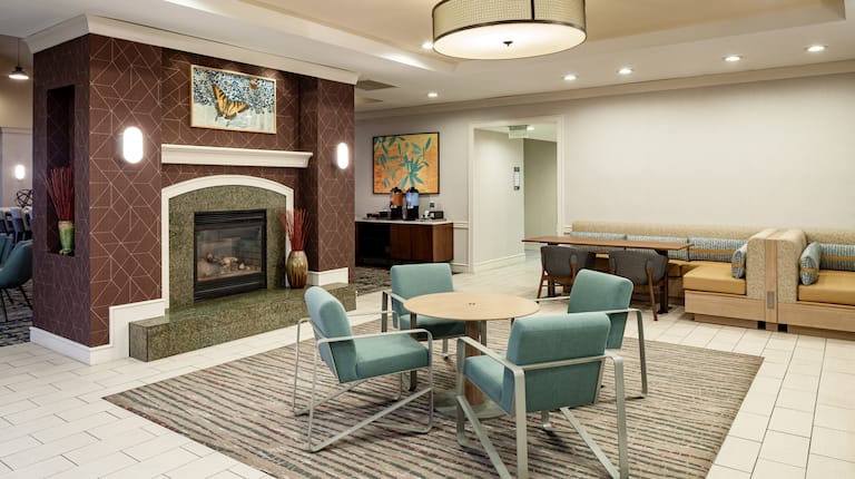 lobby seating area with fireplace