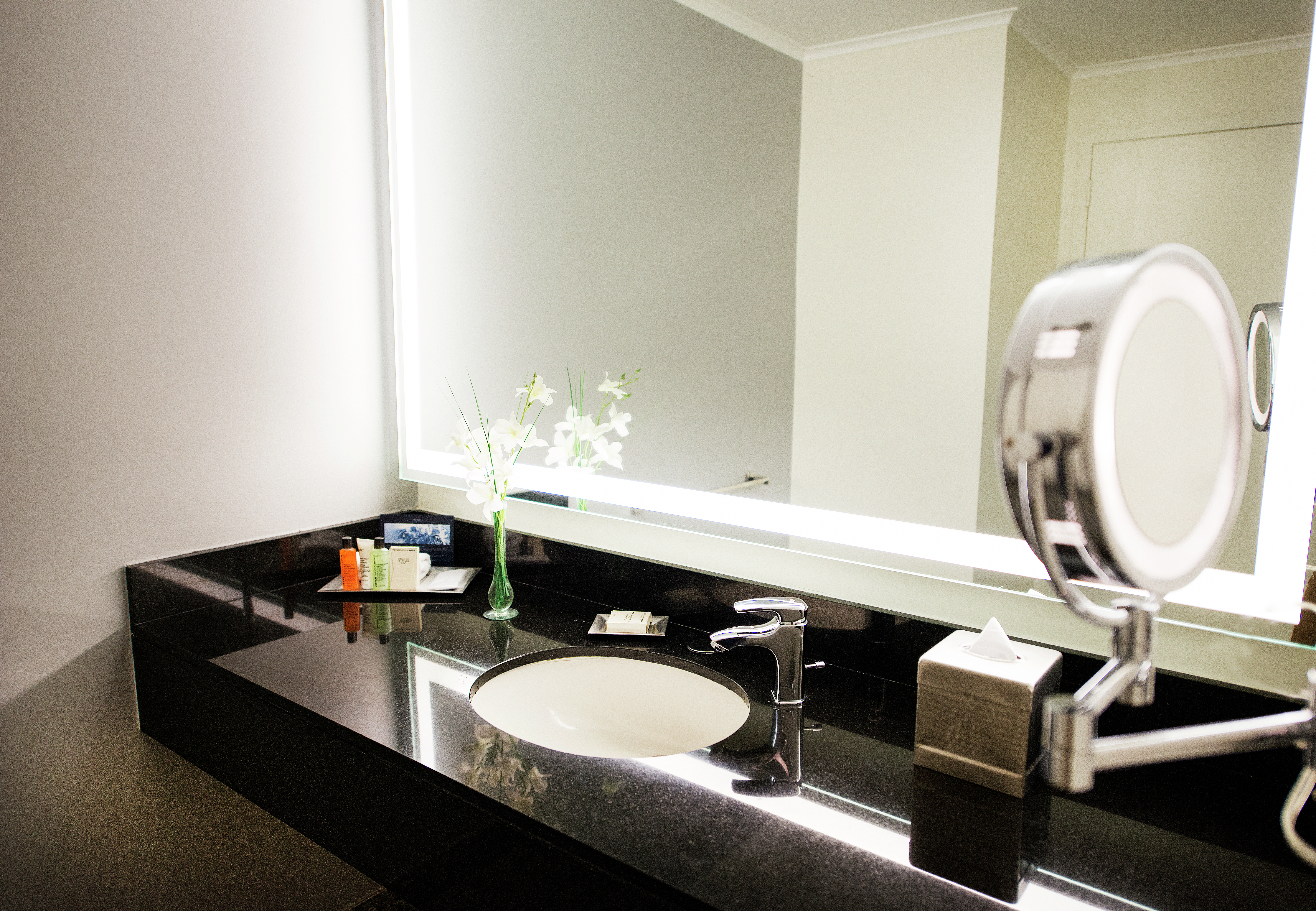 Executive Bathroom Vanity Area with Large Mirror